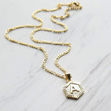 Luxe Hexagon Medallion Necklace Gold Filled