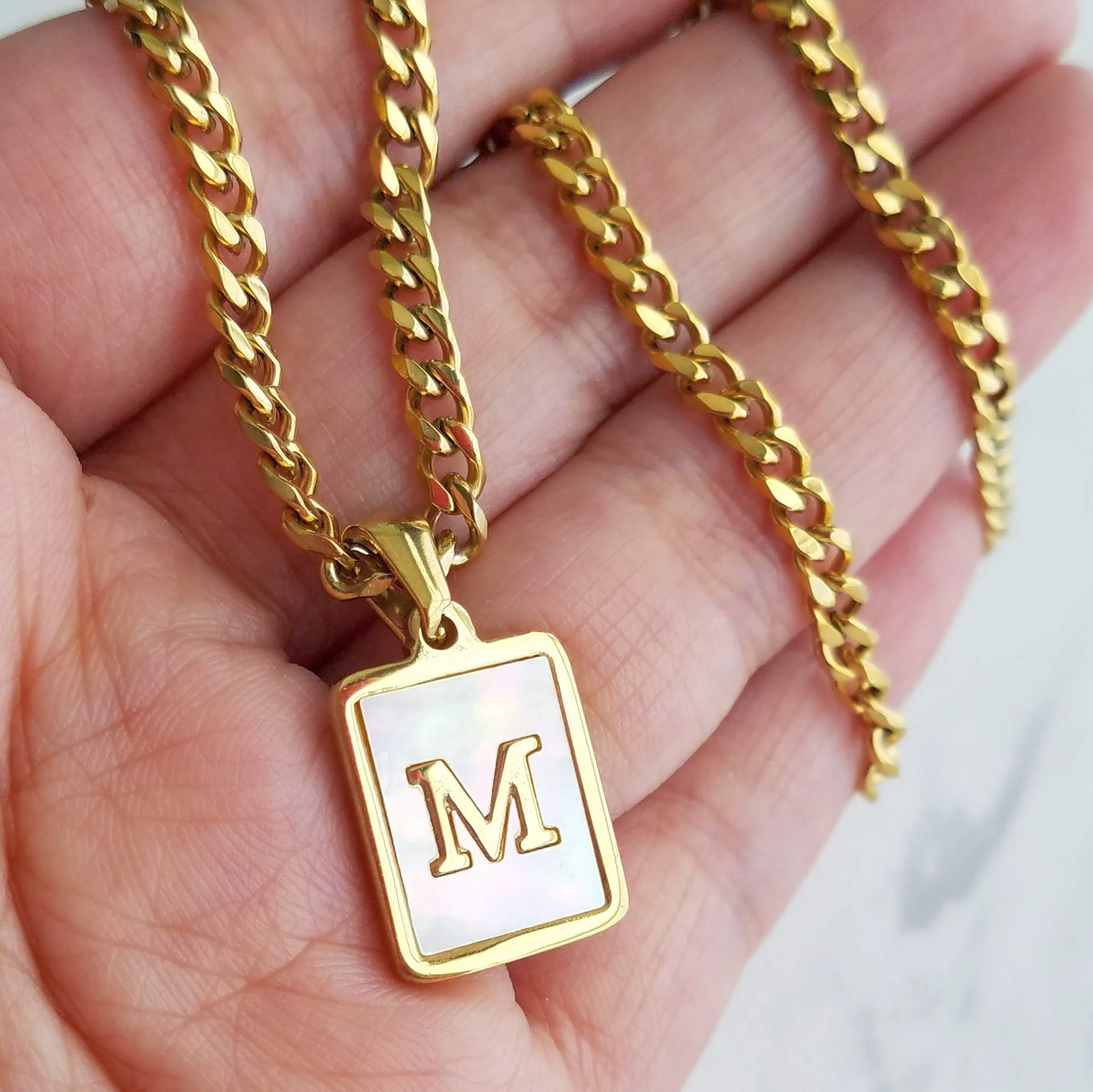 Mother Of Pearl Initial Necklace | 18K Gold Plated – taracollective.com.au