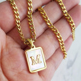 Mother of Pearl Initial Necklace Curb Chain