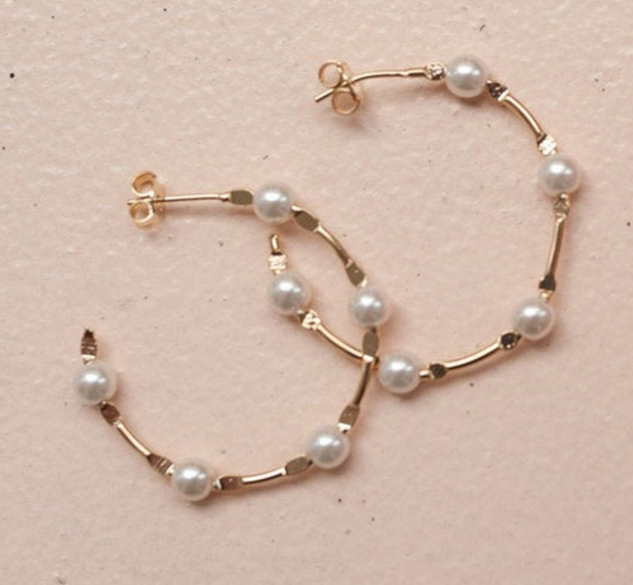 Gold Filled Pearl Hoops